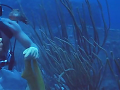 Jacqueline Bisset scuba diving in a white t-shirt that shows her nipples as she checks out the underwater life and explores a shipwreck. She then moves into the boat, her back turned to us as she pulls the shirt over her head, showing part of her right br
